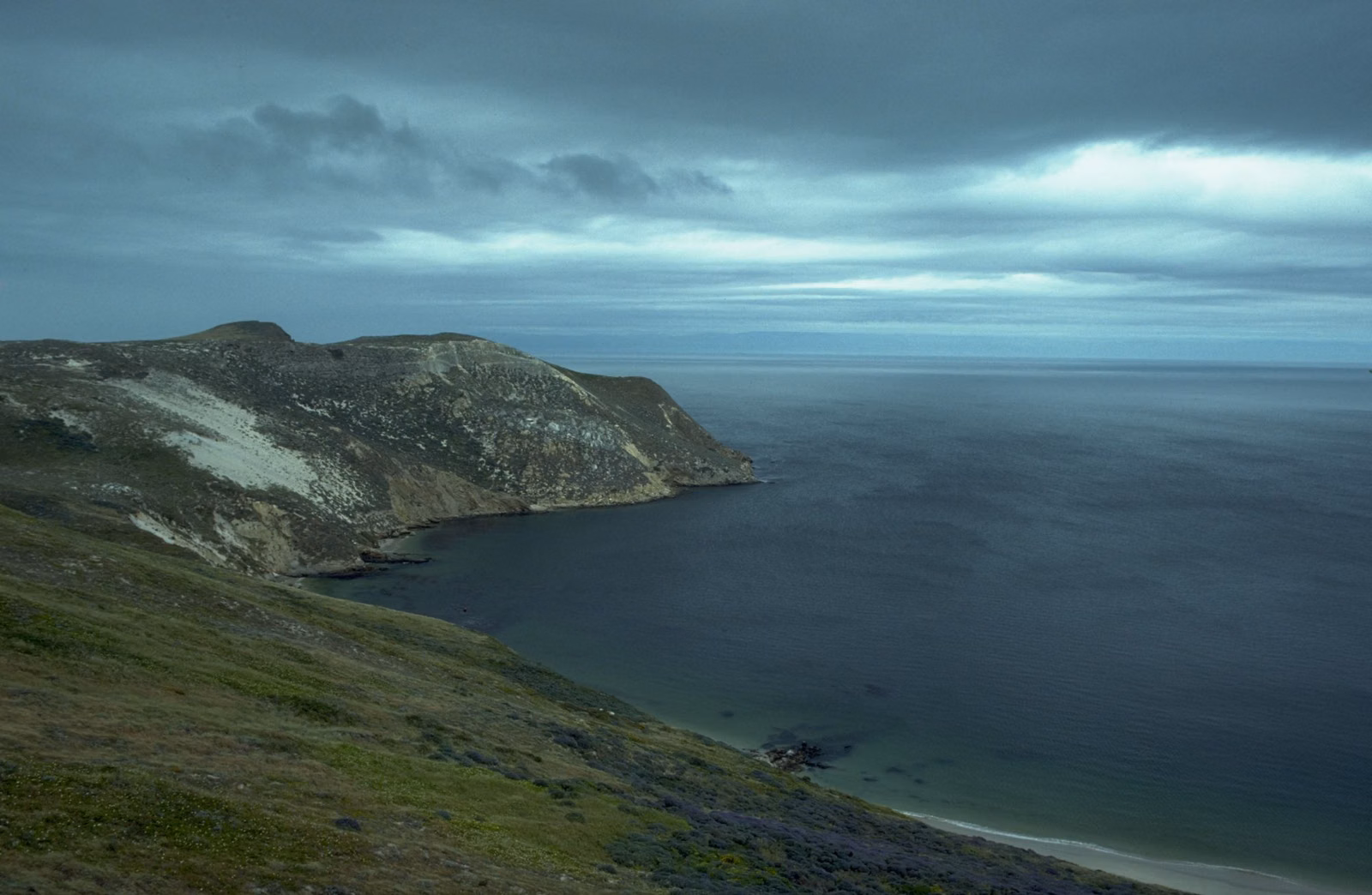 Green headlands and calm sea on the Channel Islands
